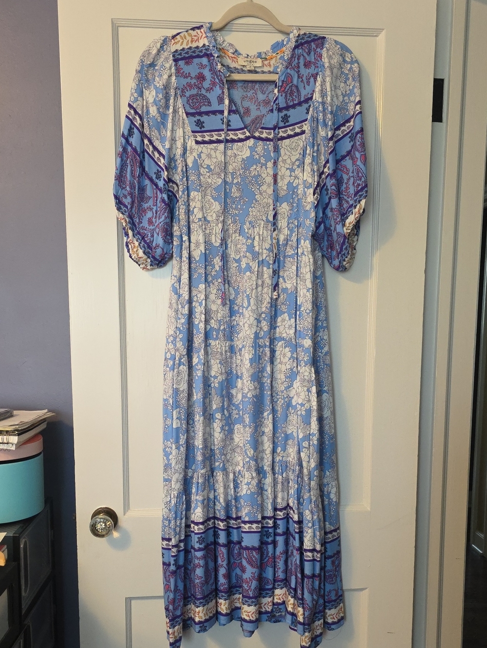 Umgee Light Blue Floral Maxi Dress with Purple Accents